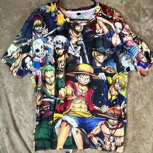 One Piece Anime Tee Shirt Graphic Print Short Sleeves Multicolor Mens Size XXXL